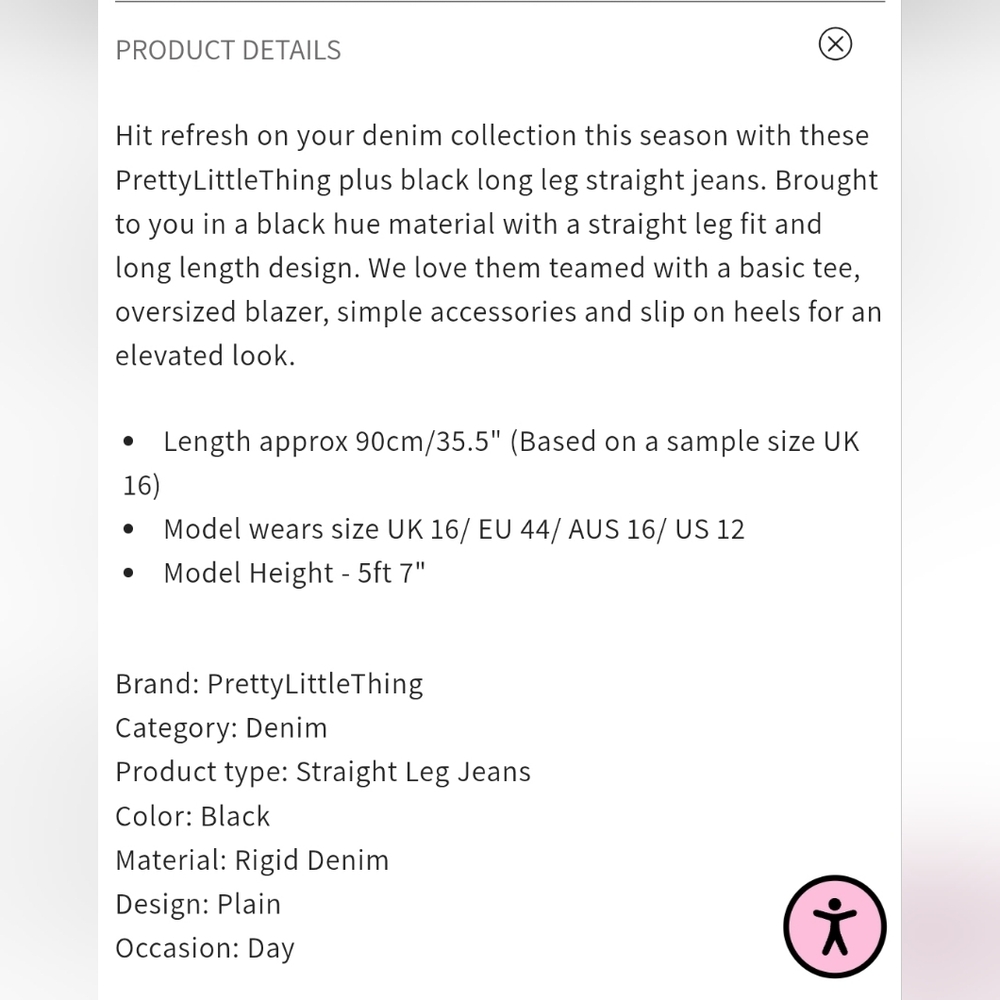 NWT PrettyLittleThing Straight Long Leg Jeans Black Sz 24 - Picture 2 of 9